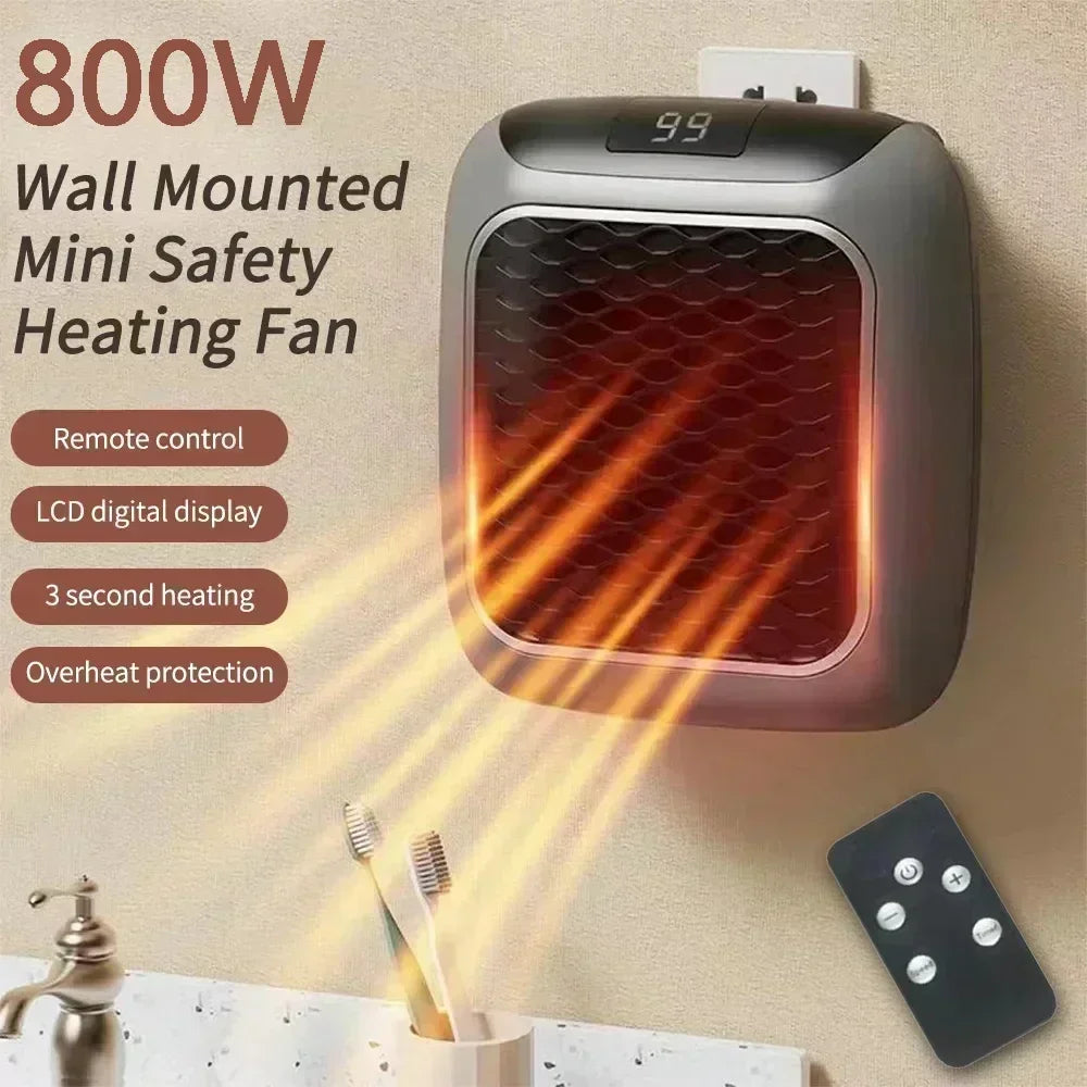 800W Portable Electric Heater EU Small Bathroom Fast Heating Fans Bedroom Heater Home Use Warming Device with Remote Control