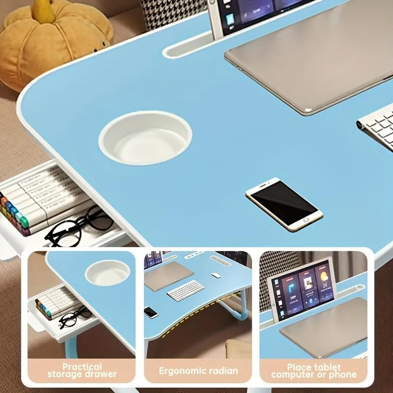 [Line]Ultra Large Portable Laptop Bed Table - Multi Functional Tray Holder with Cup Holder and Drawer, USB, Fan, and Light - Perfect for Eating, Reading, and Writing on Beds, Sofas, Floors - Stable, Durable, and Foldable