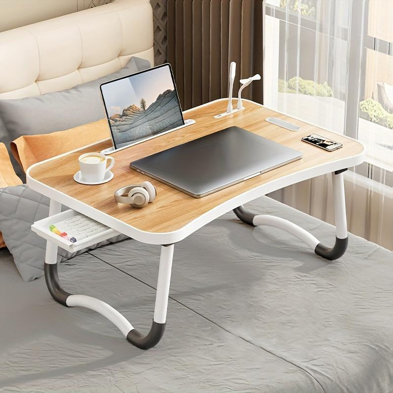 [Line]Ultra Large Portable Laptop Bed Table - Multi Functional Tray Holder with Cup Holder and Drawer, USB, Fan, and Light - Perfect for Eating, Reading, and Writing on Beds, Sofas, Floors - Stable, Durable, and Foldable