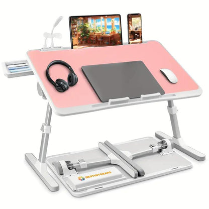 [Line]Ultra Large Portable Laptop Bed Table - Multi Functional Tray Holder with Cup Holder and Drawer, USB, Fan, and Light - Perfect for Eating, Reading, and Writing on Beds, Sofas, Floors - Stable, Durable, and Foldable