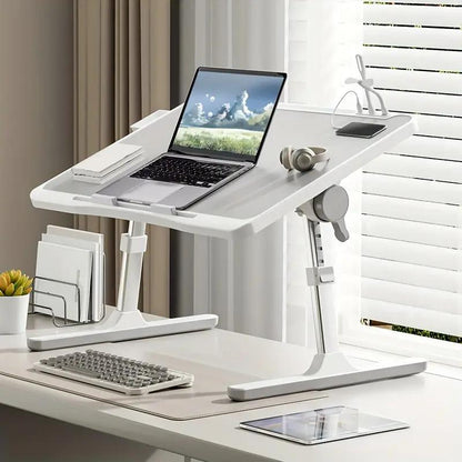 [Line]Ultra Large Portable Laptop Bed Table - Multi Functional Tray Holder with Cup Holder and Drawer, USB, Fan, and Light - Perfect for Eating, Reading, and Writing on Beds, Sofas, Floors - Stable, Durable, and Foldable