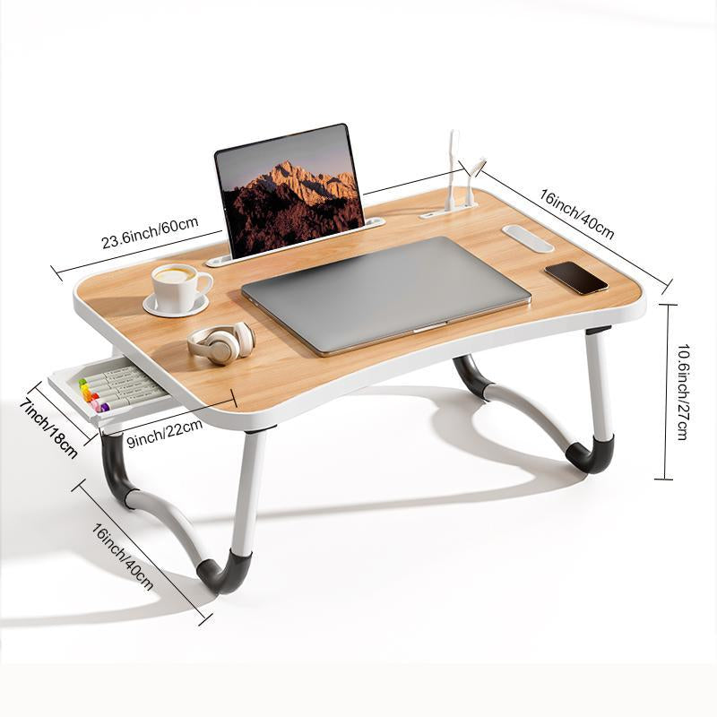 [Line]Ultra Large Portable Laptop Bed Table - Multi Functional Tray Holder with Cup Holder and Drawer, USB, Fan, and Light - Perfect for Eating, Reading, and Writing on Beds, Sofas, Floors - Stable, Durable, and Foldable